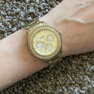 Gold Fossil Watch with diamond flecks